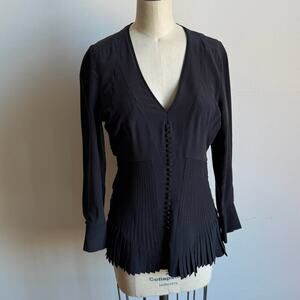 BALENCIAGA Fitted 100% Silk Blouse with Pleats and Button Details